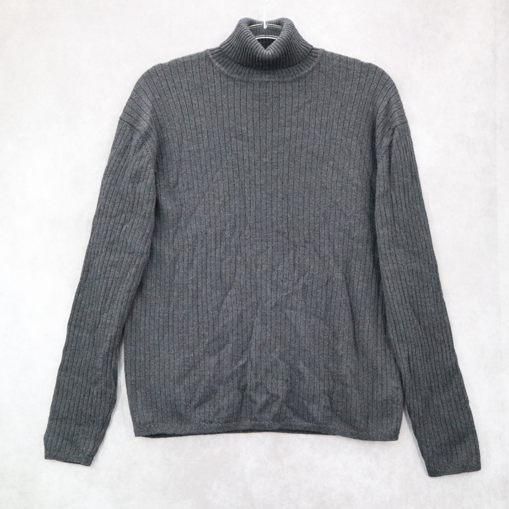 J Ferrar Gray Ribbed Turtleneck Sweater Knit Pullover Classic‎ Minimalist Medium